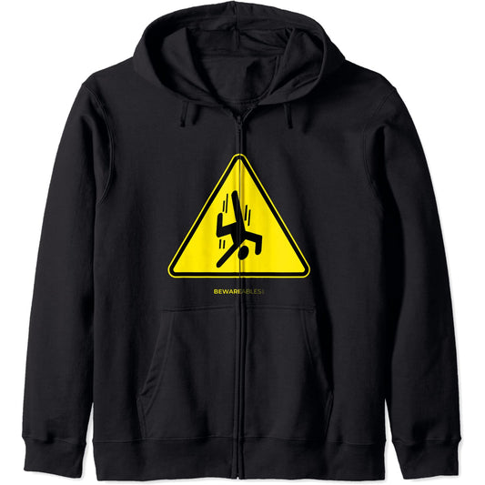 Fallender Mann lustiges Schild Warnung gelbes Dreieck Zip Hoodie