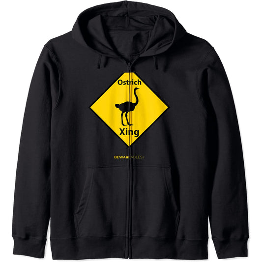 Ostrich crossing 面白い道路標識 疑惑のダチョウの羽 Zip Hoodie