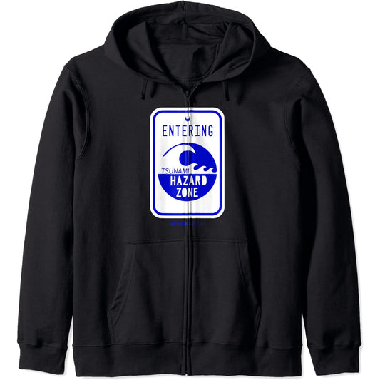 Panneau routier de zone de risque de tsunami drôle de plage Zip Hoodie