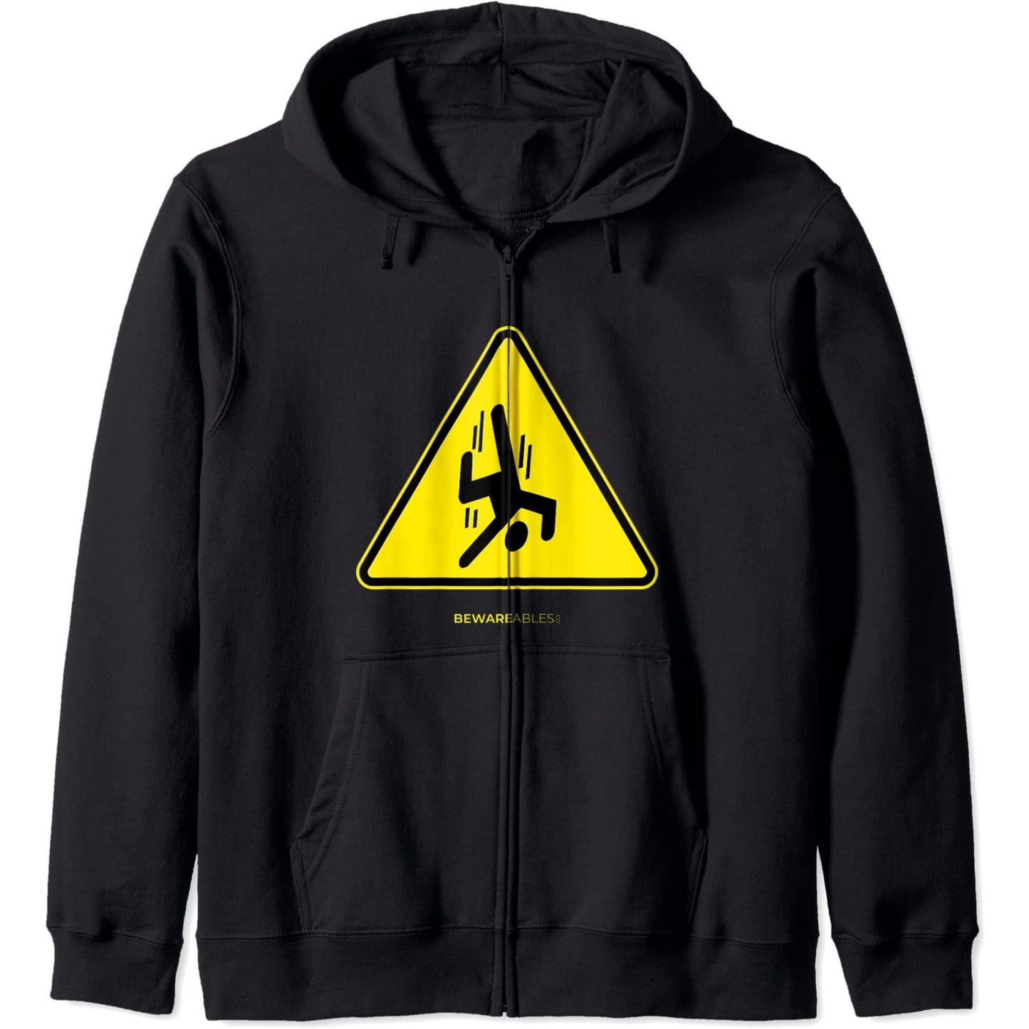落ちてくる男の面白いサイン 警告 黄色の三角マーク Zip Hoodie