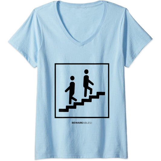Endlose Treppen, auseinander gehen, lustiges echtes Zeichen V-Neck T-Shirt