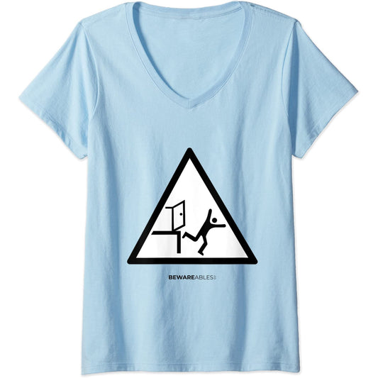 Passe cette porte et tombe dans le vide, signe amusant V-Neck T-Shirt