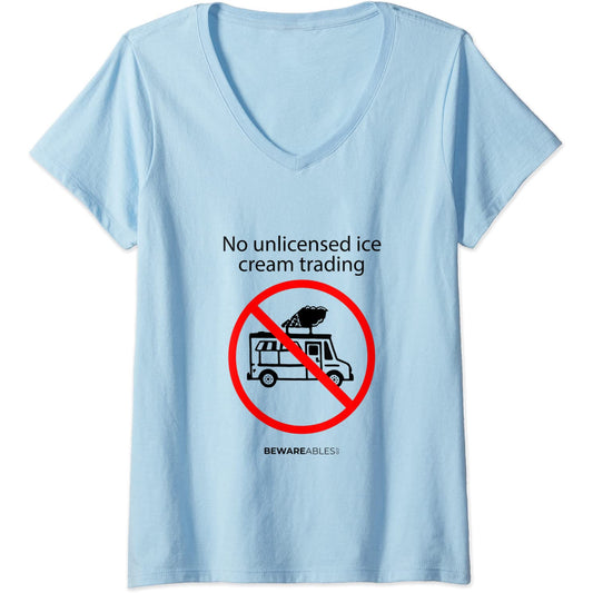 No unlicensed ice cream trading, funny ice-cream truck sign V-Neck T-Shirt