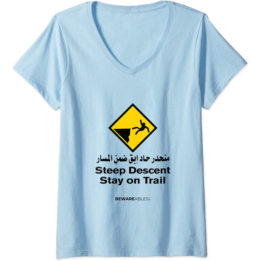 Descente raide, reste sur le sentier, arabe, randonnée V-Neck T-Shirt