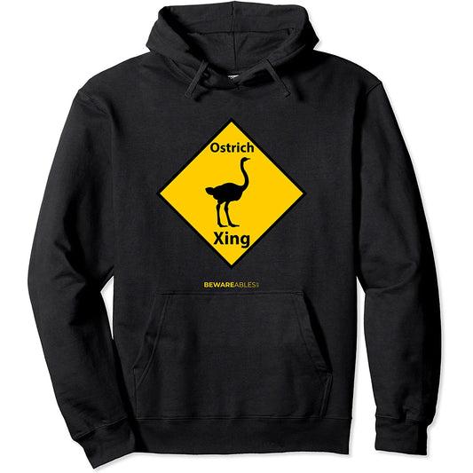 Strauß überquert lustiges Straßenschild angeblich Hoodie