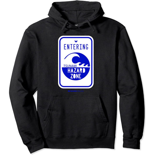 Panneau routier de zone de risque de tsunami drôle de plage Hoodie